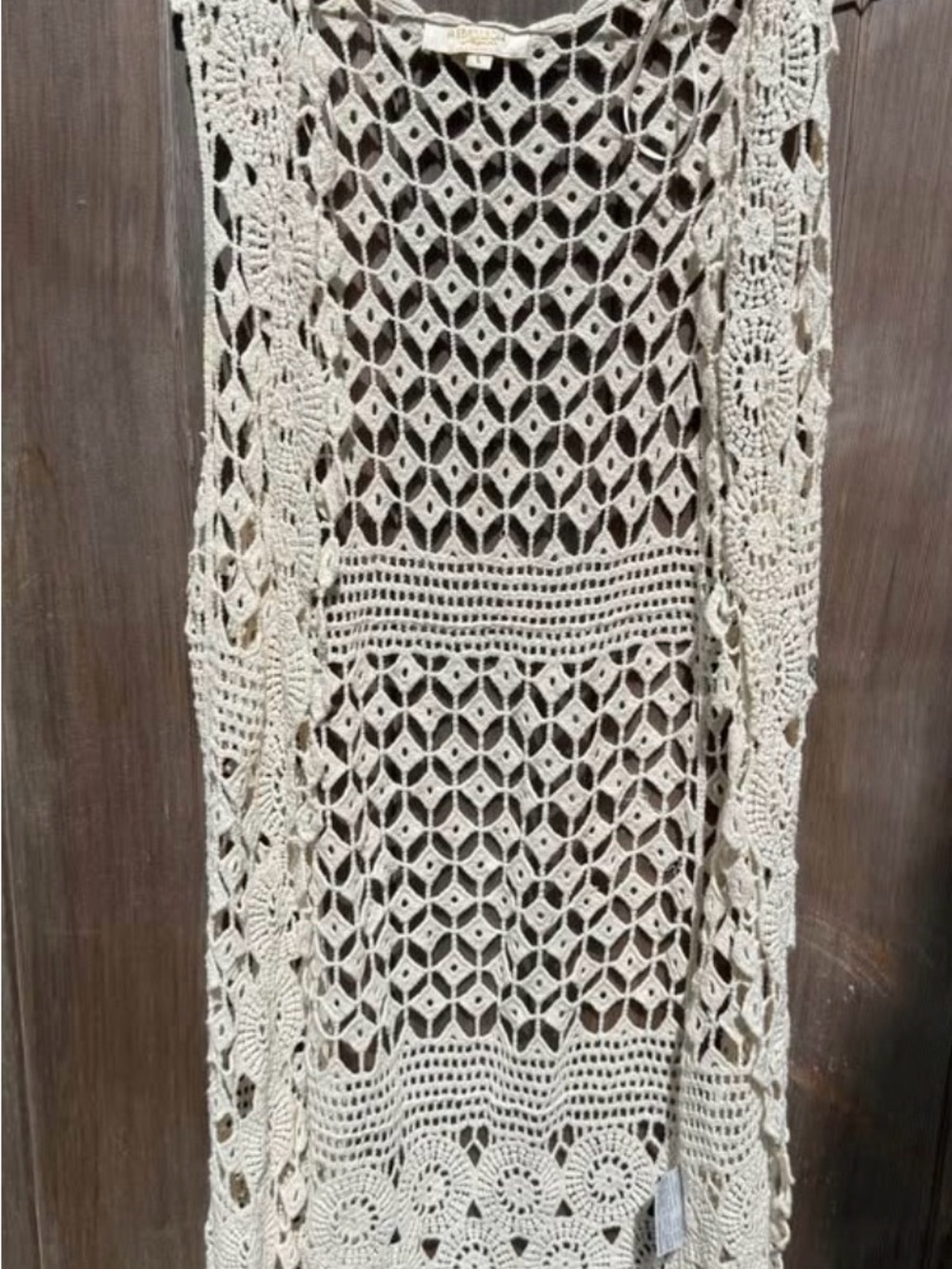Crochet lace vest duster - Cream Openwork Knit
